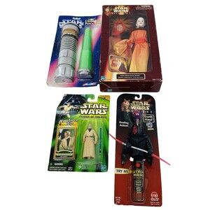 Star Wars Lot Light Saber Pencil Case Queen Amidala Doll Obi-wan Darth Maul